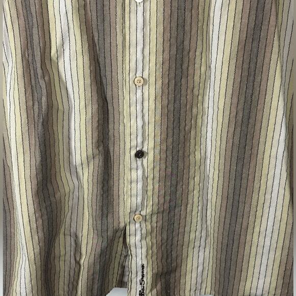 Ben Sherman Textured Button Front Dress Shirt Retro Vibe Brown Stripes Size XL - Picture 6 of 12